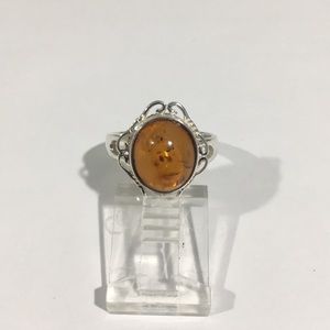 Sterling Silver 925 Vintage Ring With Orange Stone